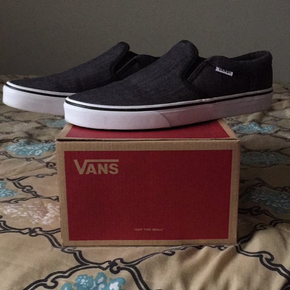 Slide In Vans !! Black and White Asher Material